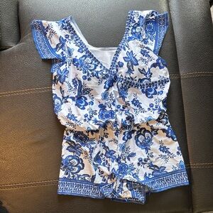Elegant Blue Floral Women's Romper